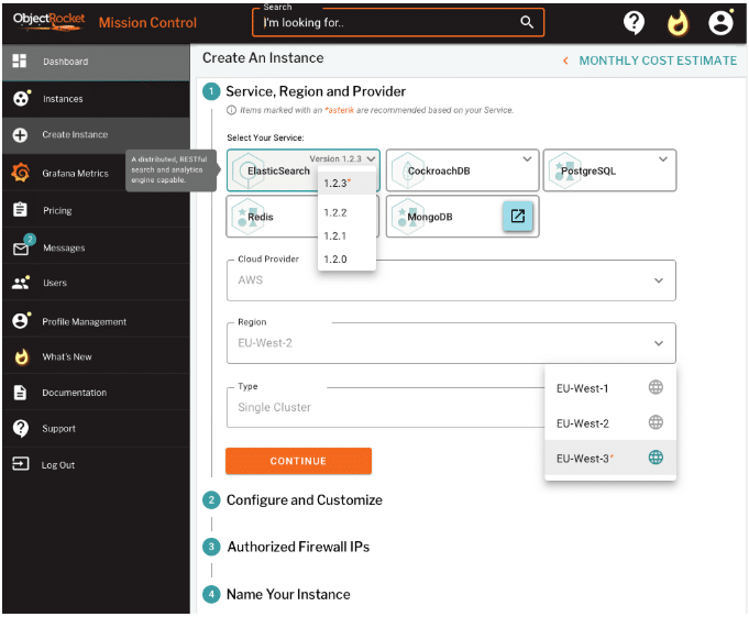 Figure 5: Re-design of the instance create flow. This is a design of what the user sees when they first hit the screen.